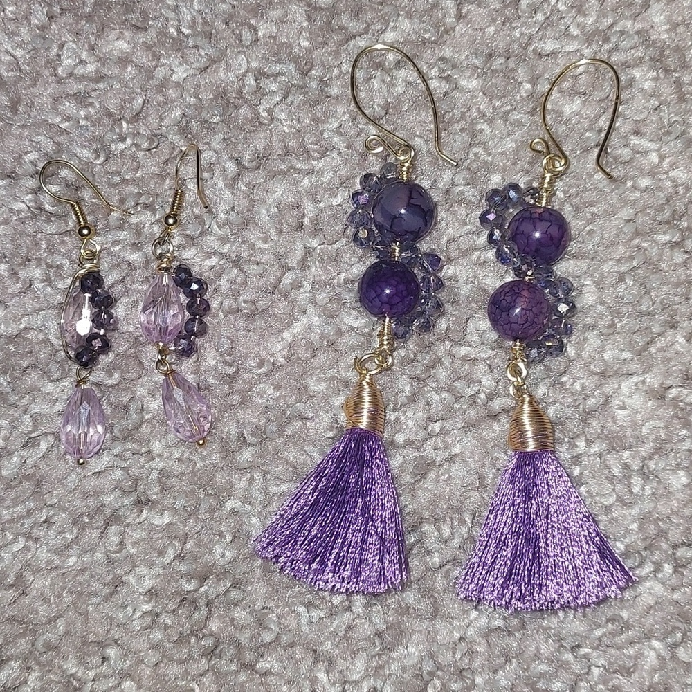 4/$18 2 sets handmade mexico purple dangle earrings